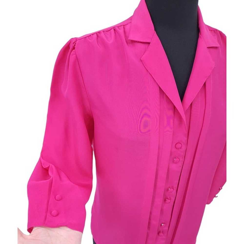 VTG 80s Chaus Solid Pink Silky Pleated Button Fro… - image 2