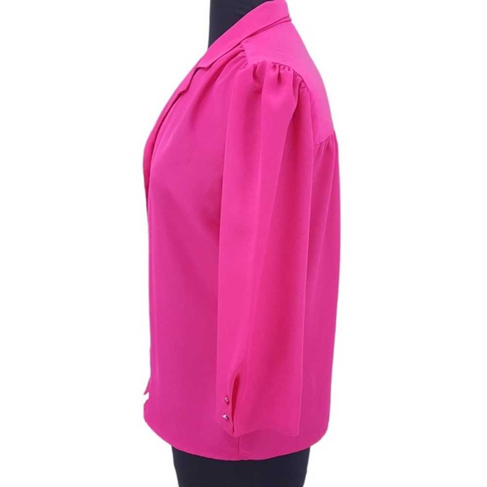 VTG 80s Chaus Solid Pink Silky Pleated Button Fro… - image 4
