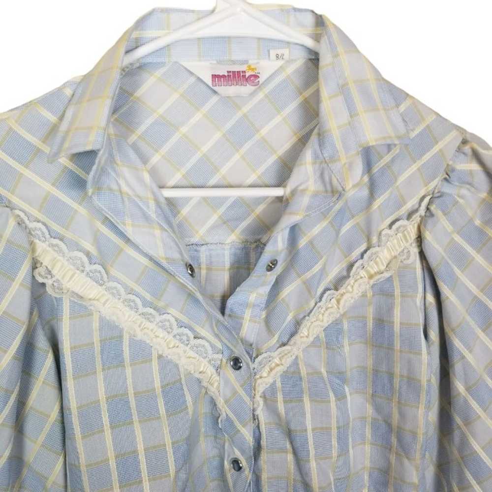 Vintage Millie Womens 7/8 Blue Plaid Puff Sleeves… - image 2