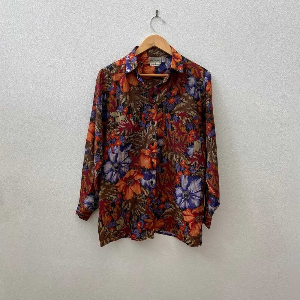 Vintage 80s floral silk blouse - image 1