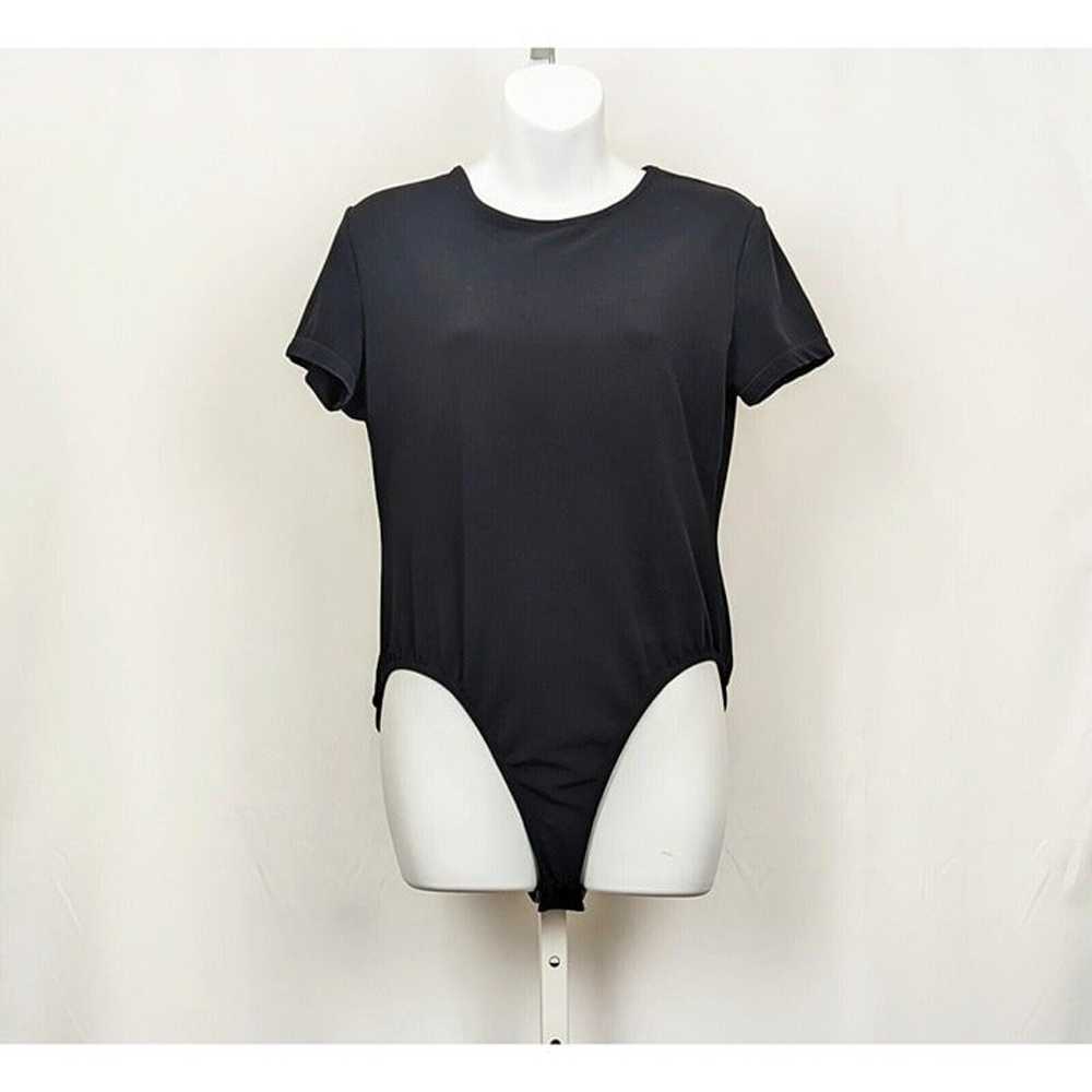 Vintage 90s Bodysuit Black Short Sleeve Misses Si… - image 1
