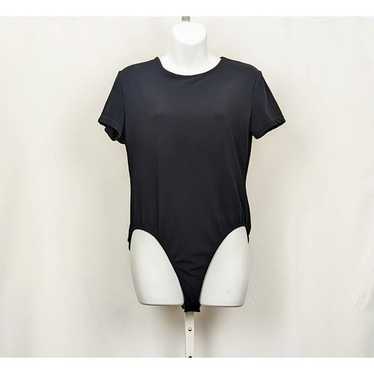 Vintage 90s Bodysuit Black Short Sleeve Misses Si… - image 1