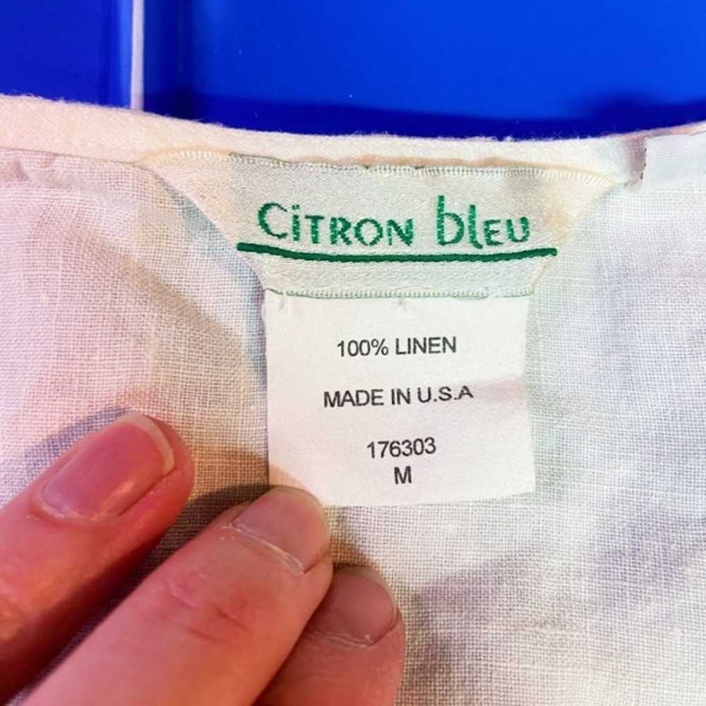 Citron Bleu vintage ivory linen short sleeve top … - image 5