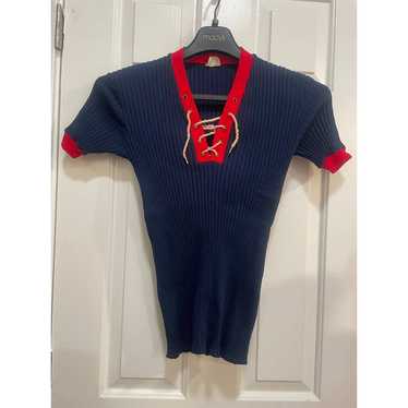 1970s StReTcH 100% Nylon Navy Ribbed Shirt - image 1
