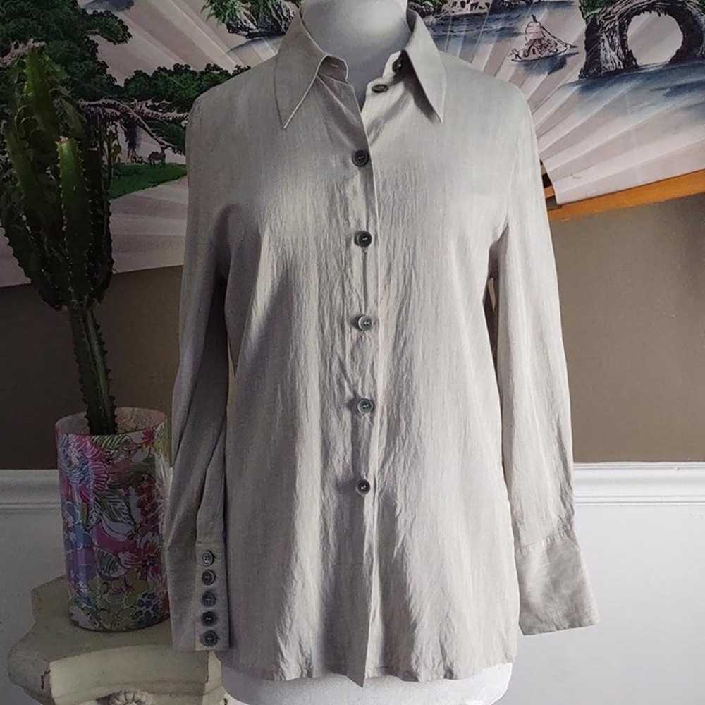 Laurel Czech made gray taupe silk button down blo… - image 1