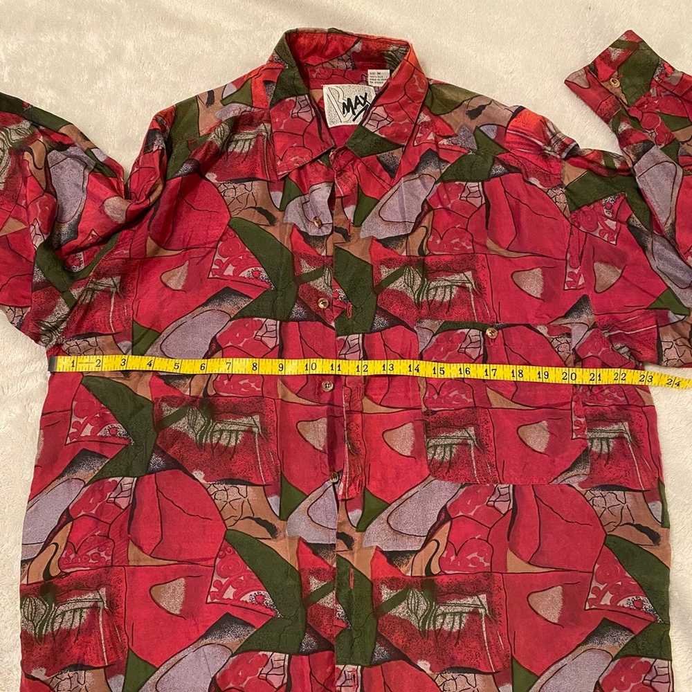 Vintage 100% silk abstract button up shirt M - image 6
