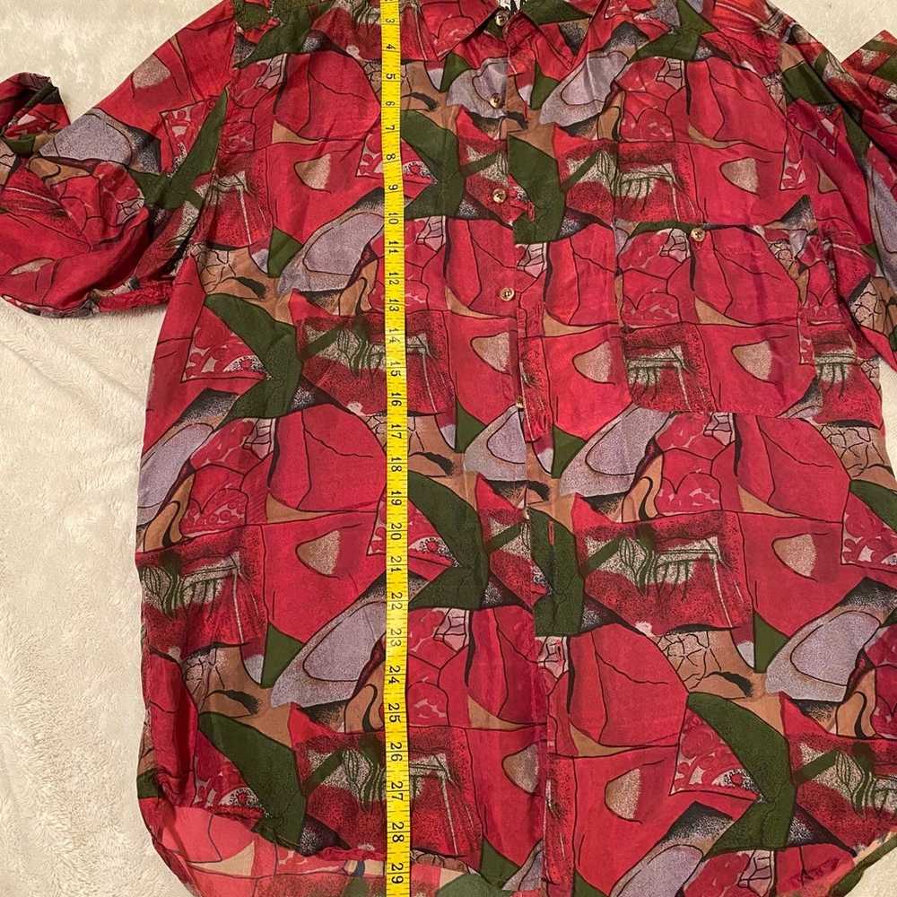 Vintage 100% silk abstract button up shirt M - image 7
