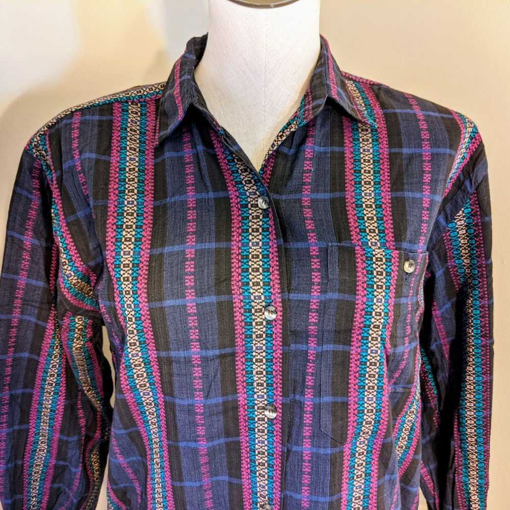 Vintage western vibes plaid & woven button down s… - image 2