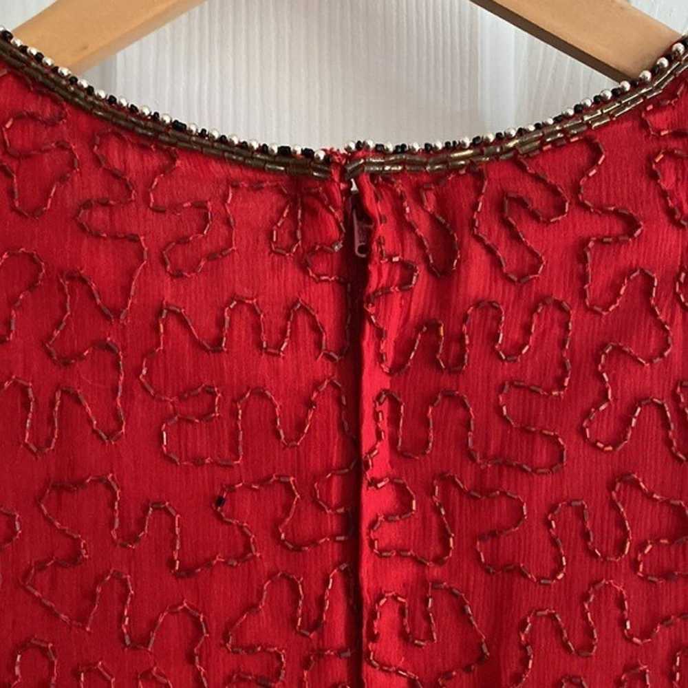Vintage Laurence Kazar Silk Beaded Red Top - Medi… - image 10