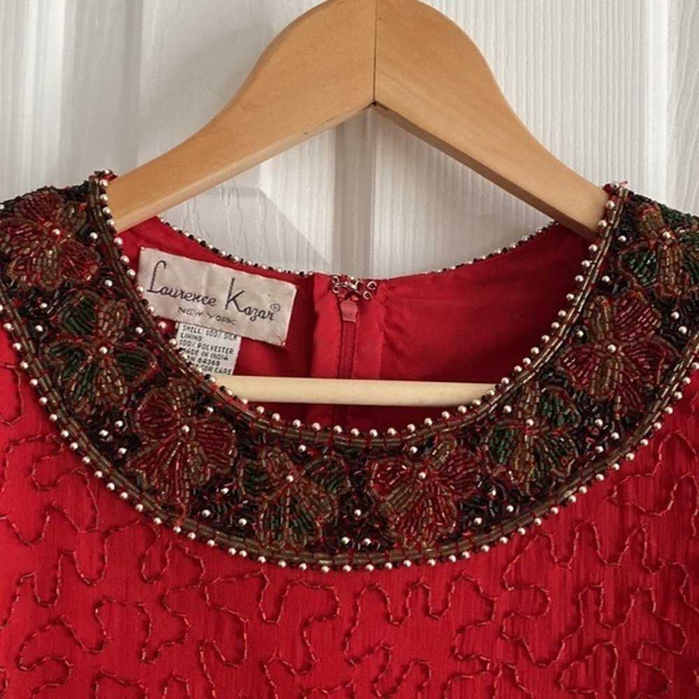 Vintage Laurence Kazar Silk Beaded Red Top - Medi… - image 3