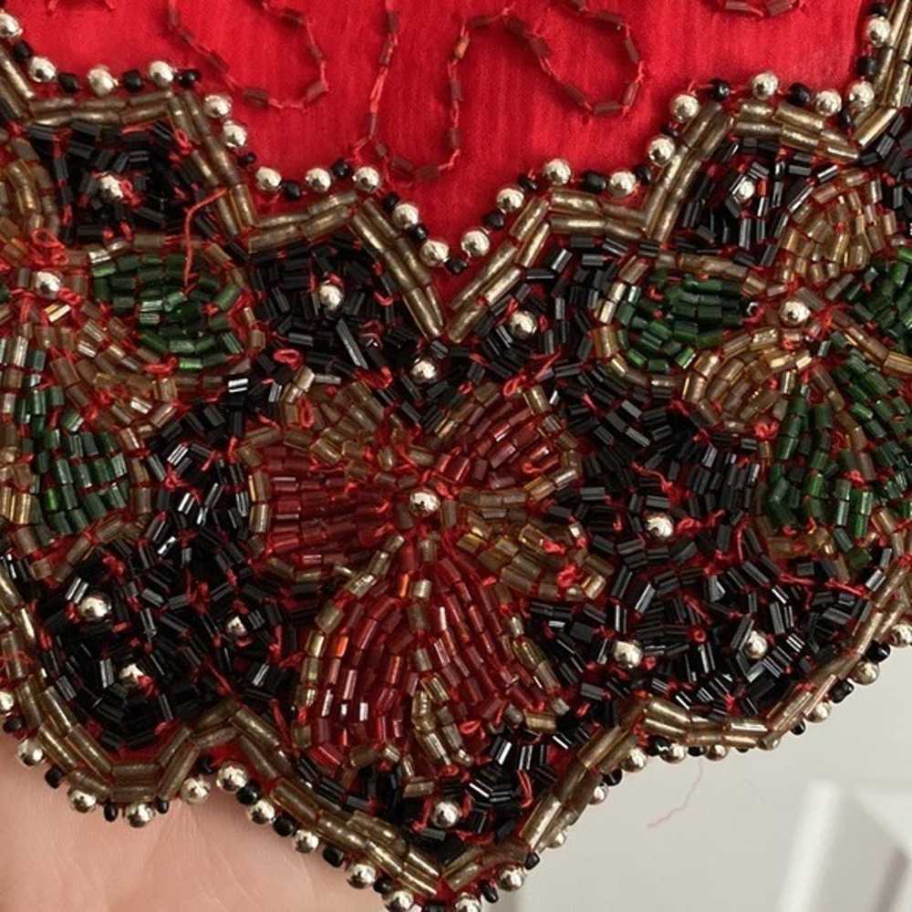 Vintage Laurence Kazar Silk Beaded Red Top - Medi… - image 7