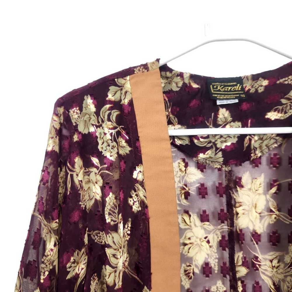 Vintage Kareli Sheer Gold Floral Print Kimono Ope… - image 2