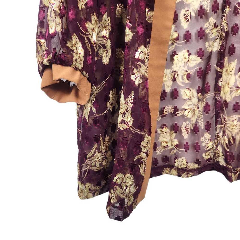 Vintage Kareli Sheer Gold Floral Print Kimono Ope… - image 3