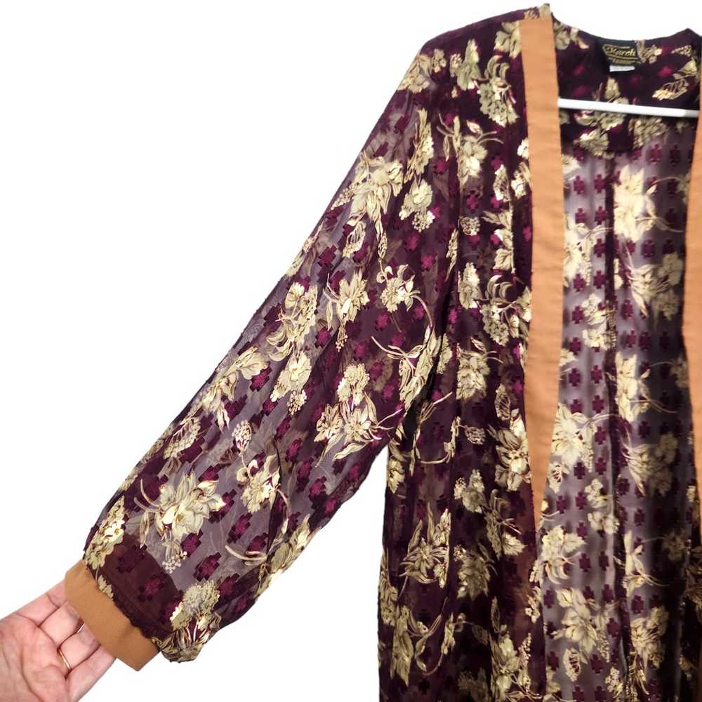 Vintage Kareli Sheer Gold Floral Print Kimono Ope… - image 4