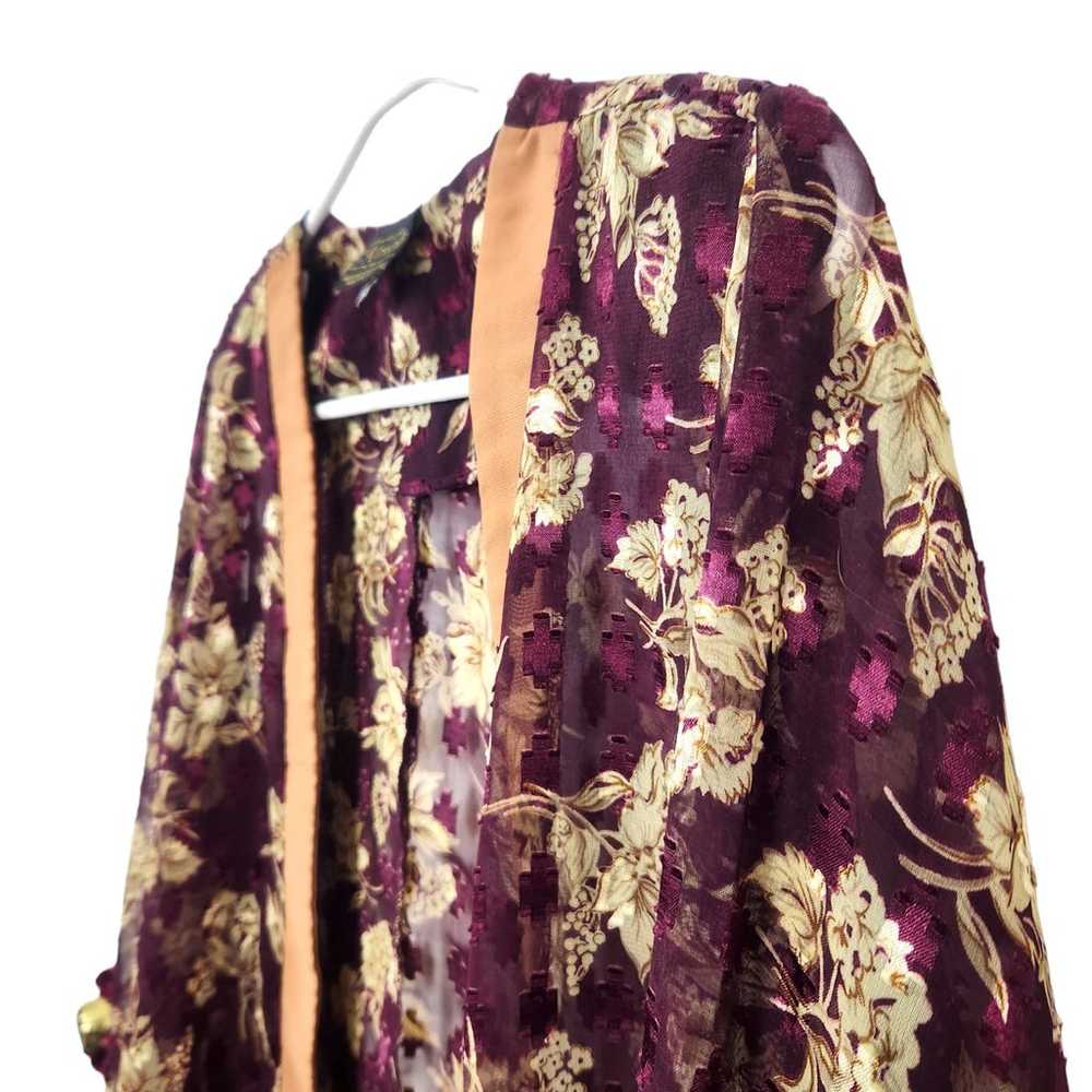 Vintage Kareli Sheer Gold Floral Print Kimono Ope… - image 8