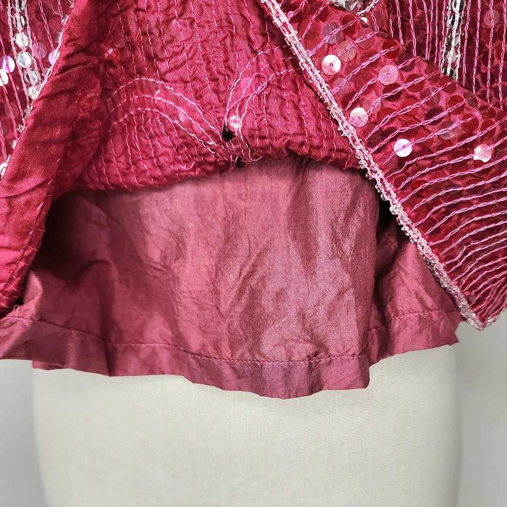 Vintage 100% Red Silk Top Beads & Sequins Boxy Cu… - image 12