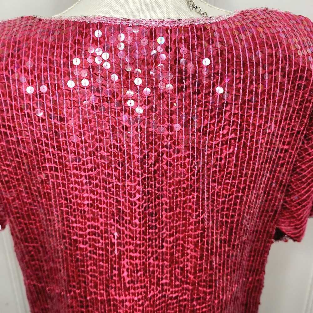 Vintage 100% Red Silk Top Beads & Sequins Boxy Cu… - image 8