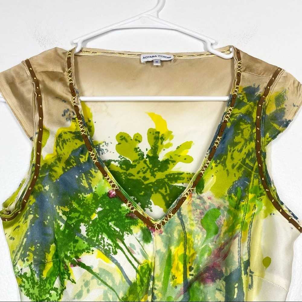 VINTAGE Y2K Silk Beaded Watercolor Blouse Palm Tr… - image 2