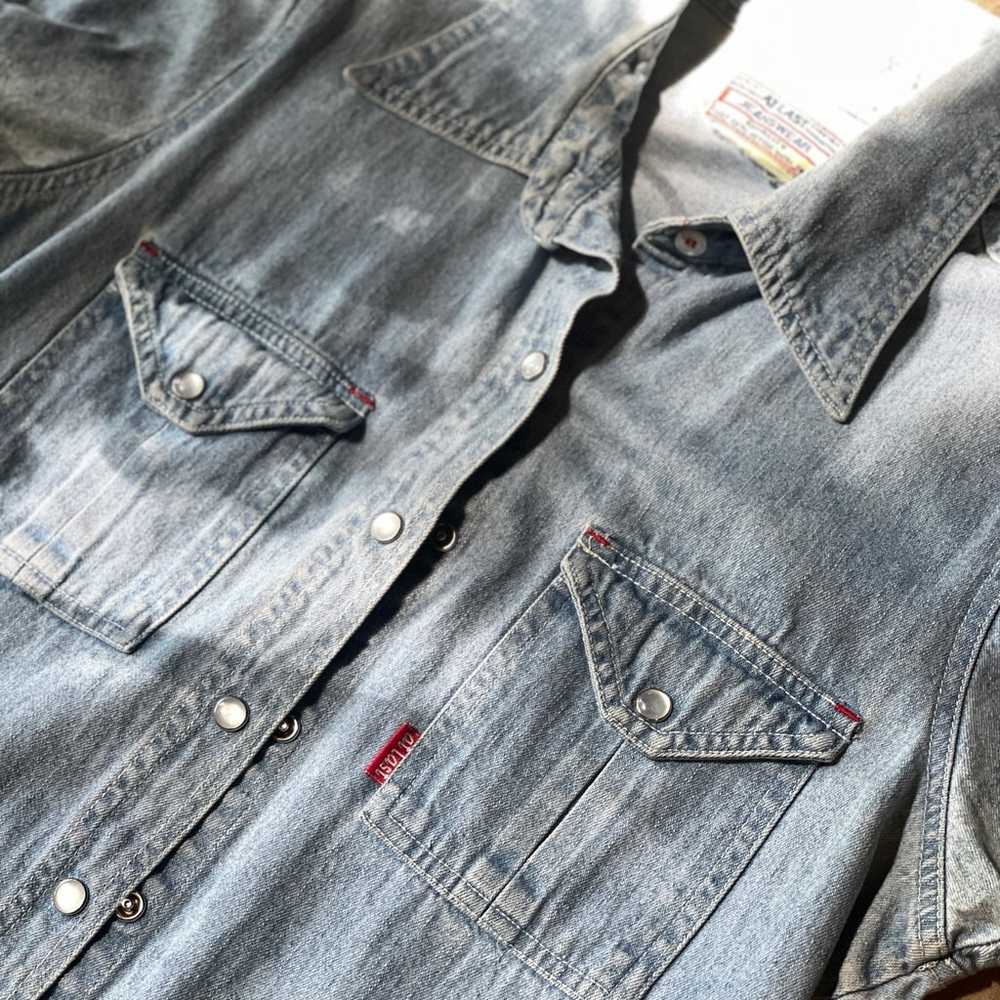 Vintage Denim Shirt with snaps & red stitching - image 1