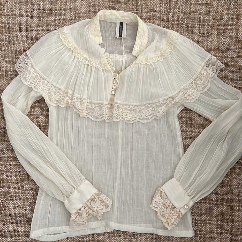 Neiman Marcus “Vintage” lace trim blouse top - image 1