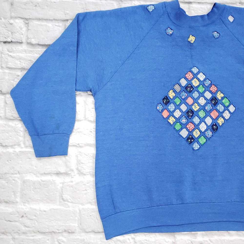 Vintage Blue Sweatshirt Patchwork Quilt - image 5