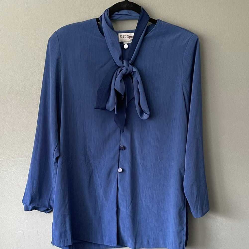 Vintage 1980's Blue S.G. Sport Collection Blouse … - image 1