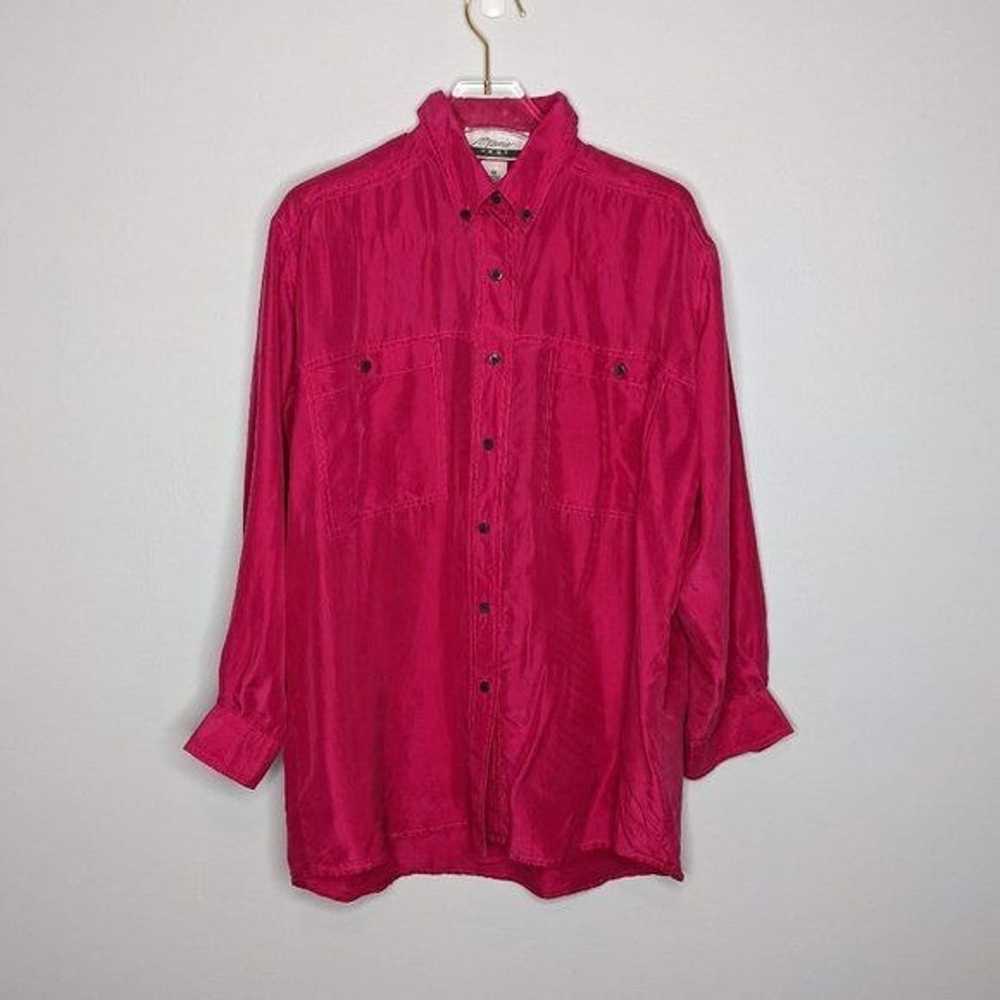 Marnie West Vintage Bright Pink Silk Long Sleeve … - image 1