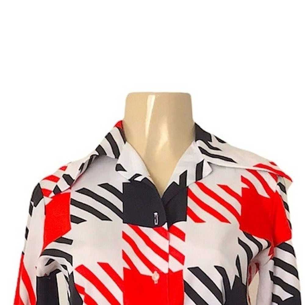 Vintage Mod Block Button Up Top Red, White and Bl… - image 2