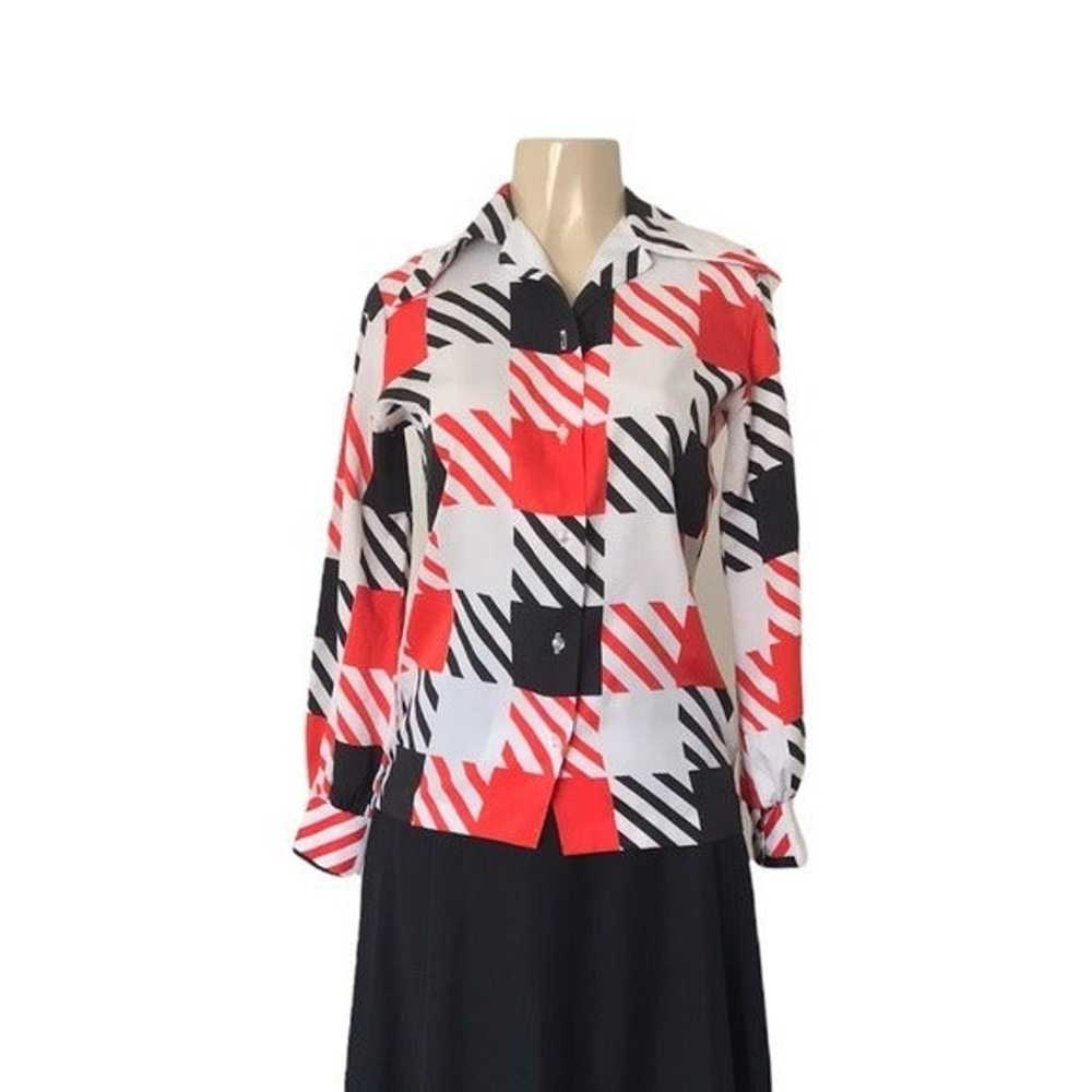 Vintage Mod Block Button Up Top Red, White and Bl… - image 3