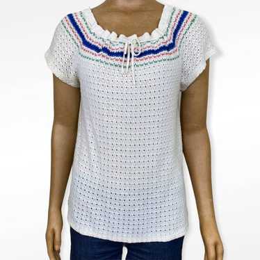 Offers Vintage Crocheted Peasant Blouse Short Sleeve Knit Top