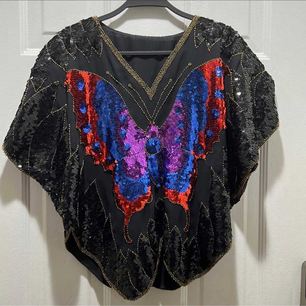 Vintage Sequin Butterfly Top - image 1