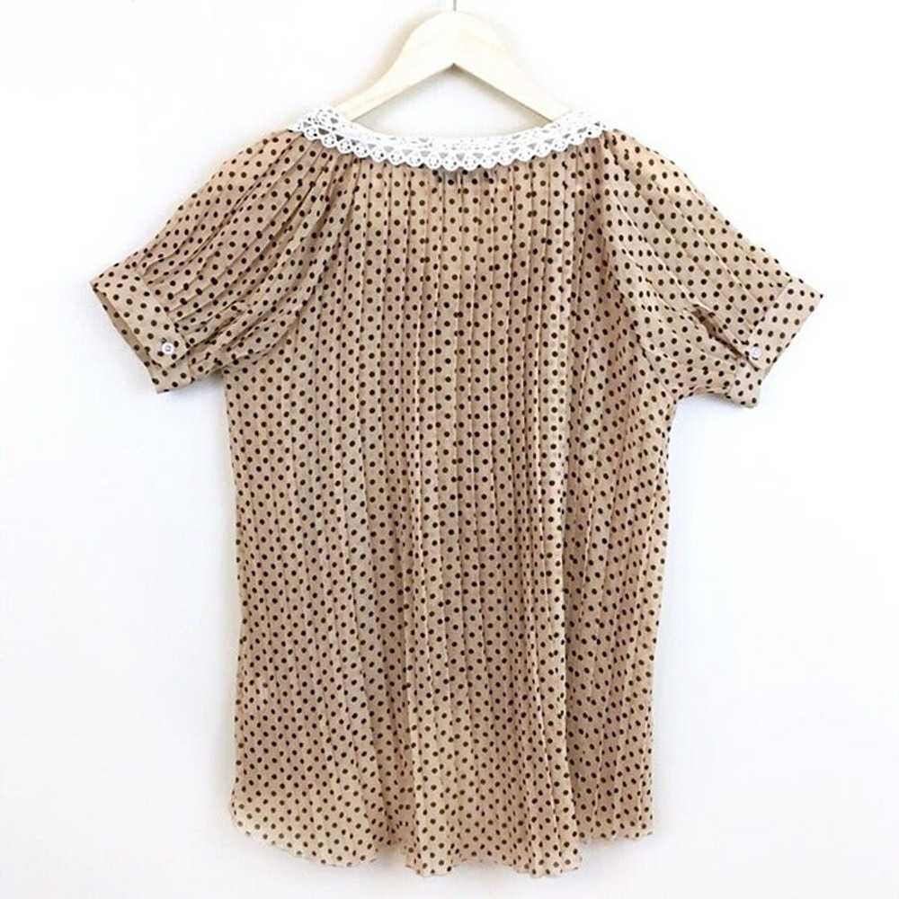 Vintage Cream Polka Dot Collar Pleated High Low T… - image 3
