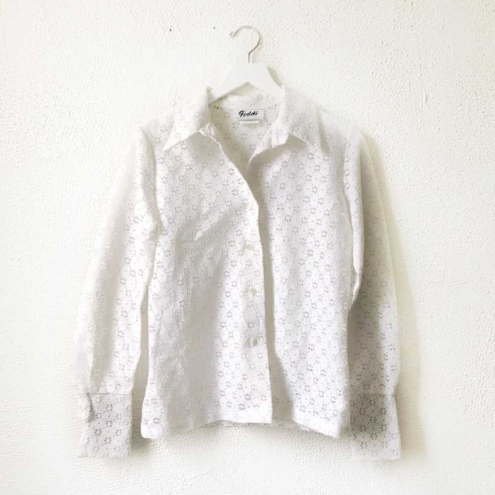 Vintage Teddi White Floral Eyelet Blouse - image 1