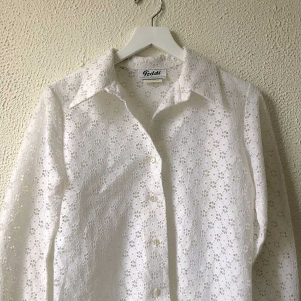 Vintage Teddi White Floral Eyelet Blouse - image 2