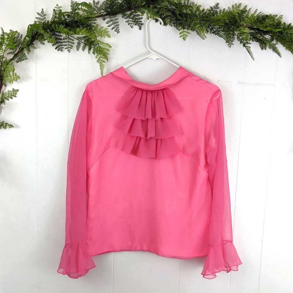 Vintage 60s pink blouse with translucent sleeves - image 2