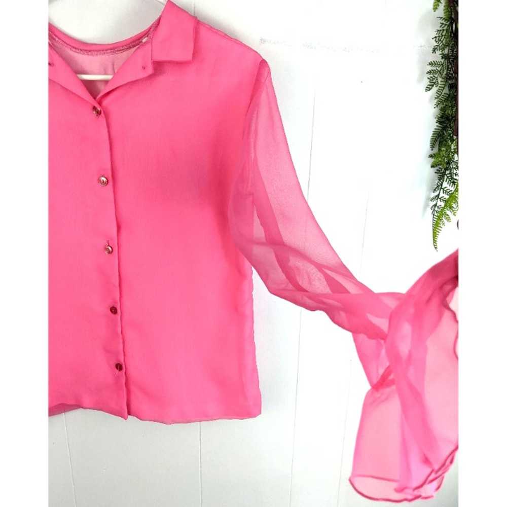 Vintage 60s pink blouse with translucent sleeves - image 3