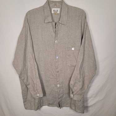 Flax By Jeanne Engelhart Vintaged 90s Taupe 100% Linen SS Button Shirt  Medium