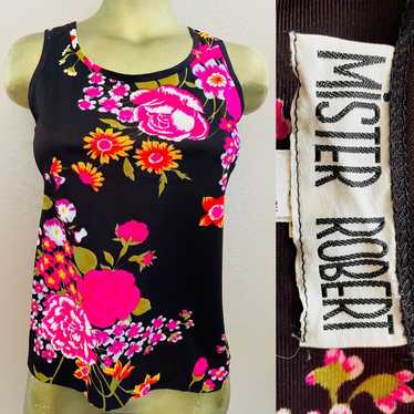 MISTER ROBERT Vintage MCM Silky FLORAL Tank TOP M… - image 1