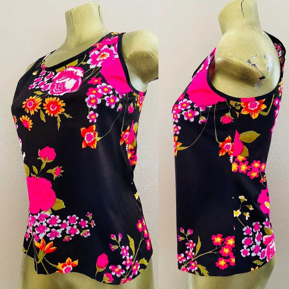 MISTER ROBERT Vintage MCM Silky FLORAL Tank TOP M… - image 2