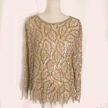 Vintage Falling Leaves Sequin Top - image 1