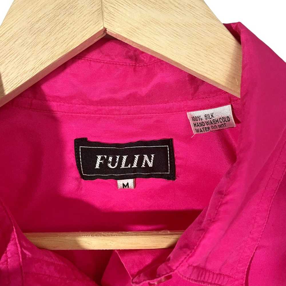 Vintage Hot Pink Silk Short Sleeve Button Up Blou… - image 2