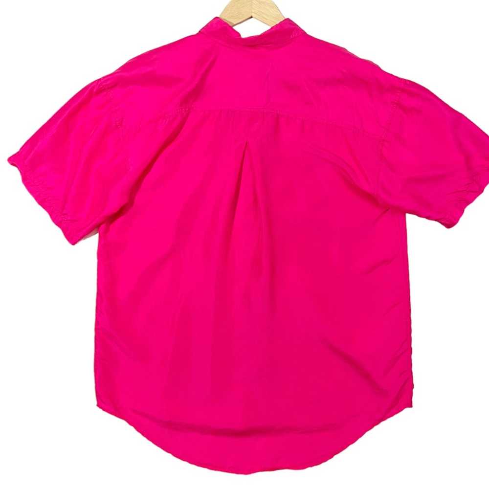 Vintage Hot Pink Silk Short Sleeve Button Up Blou… - image 3