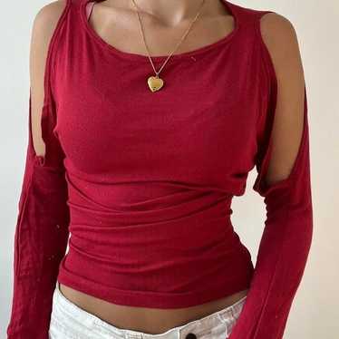 Y2k vintage top with slit sleeves red top - image 1