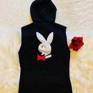 VTG Y2K Gothic Playboy Hooded Vest Top