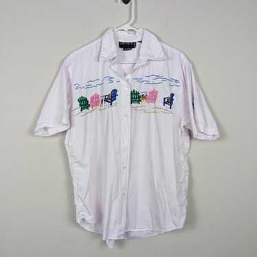 Vintage Embroidered Beach Chair Button Down Shirt - image 1