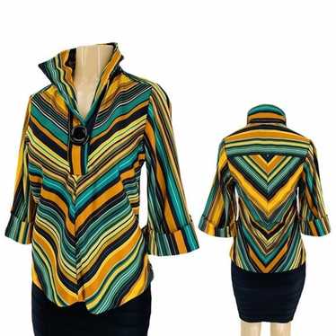 1970’s Vintage Polyester Vibrant Green Striped Top - image 1