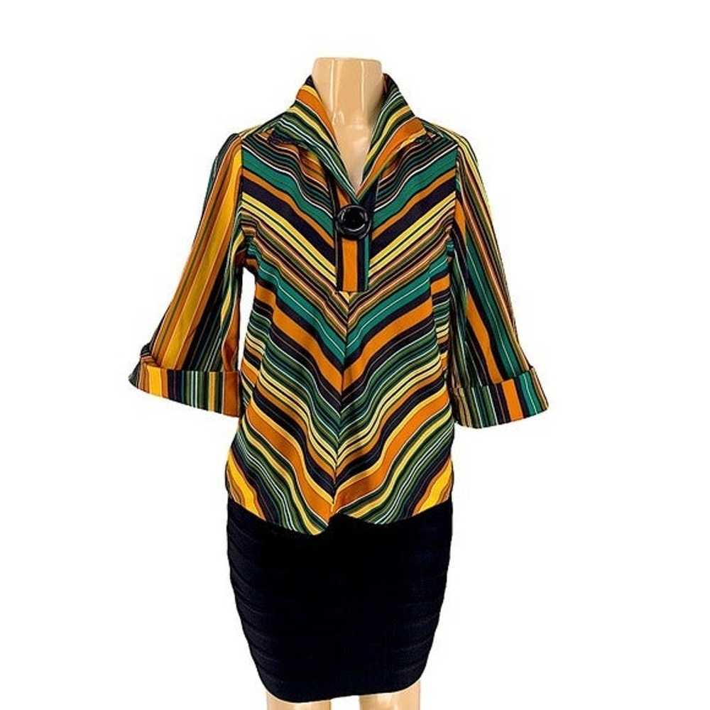 1970’s Vintage Polyester Vibrant Green Striped Top - image 2