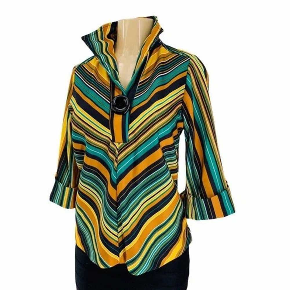 1970’s Vintage Polyester Vibrant Green Striped Top - image 4