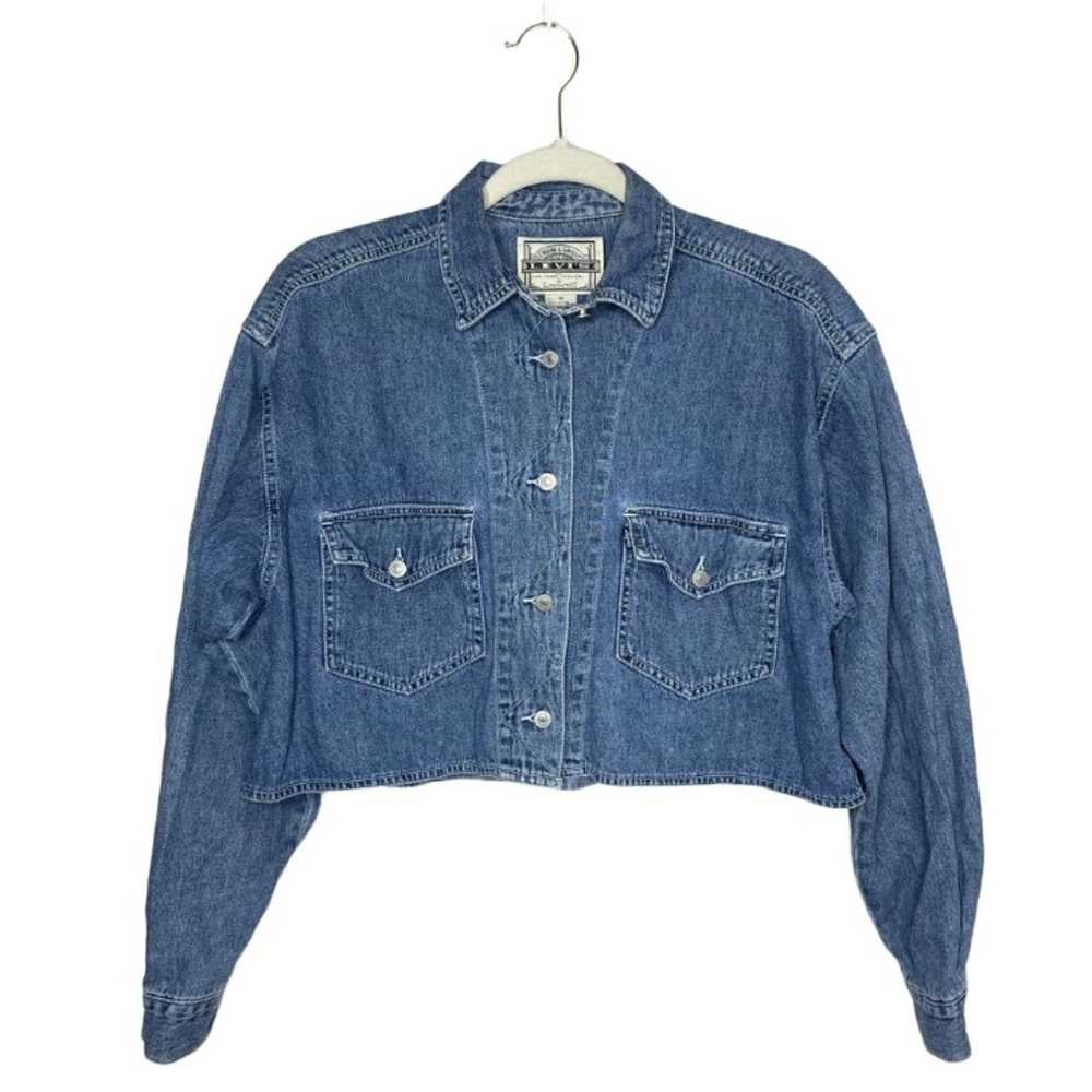 Levi's Cropped Denim Shirt Button Front Long Slee… - image 10