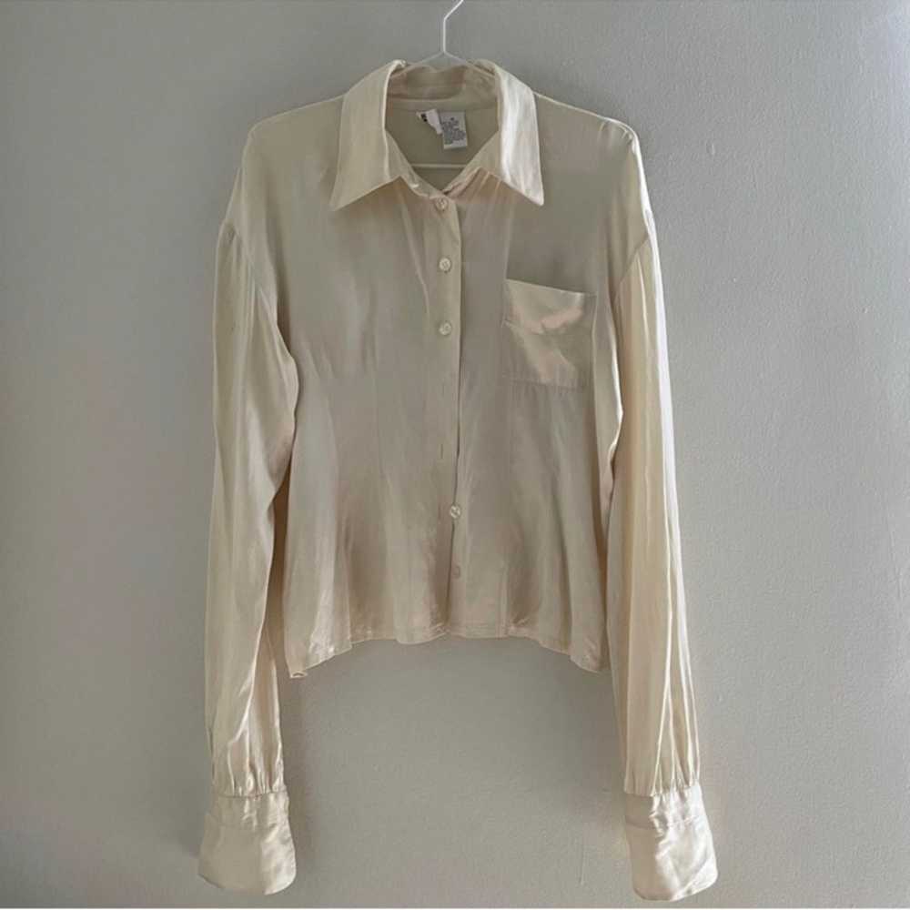 Vintage Et Vous Silk Off White Cream Flowy Button… - image 2